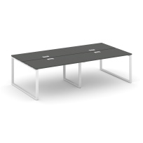 Стол-бенч двухсторонний четырехместный Style Project SN-6O.DRS-054 / Дуб Табак – Металл Белый / 3160×1632×750