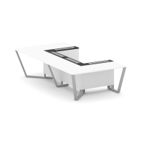 Стол для переговоров П-образный Steel Meet KM-PR.B.SP-07P / Тиквуд Светлый – Графит Глянец – Металл Серый / 1600×3200×750